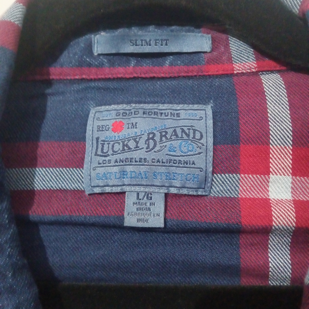 Lucky Brand Saturday Stretch Blue and Red Plaid Mens Shirt L - Picture 4 of 5
